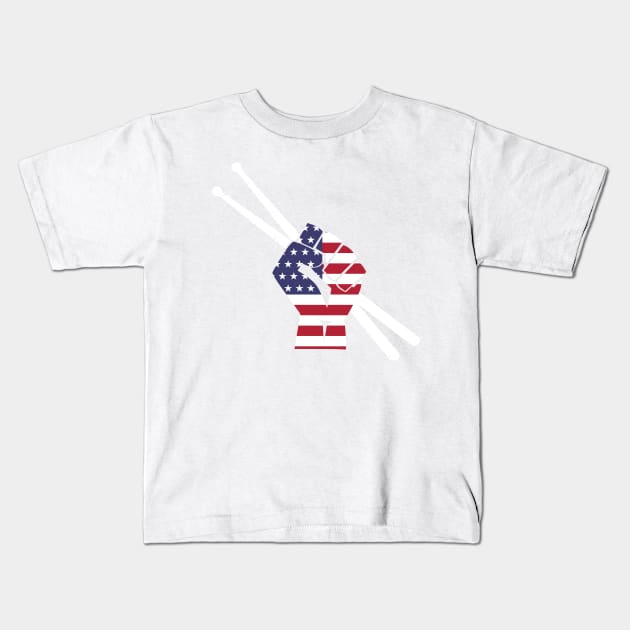 Drummer Drum Sticks American Flag Kids T-Shirt by ValentinkapngTee